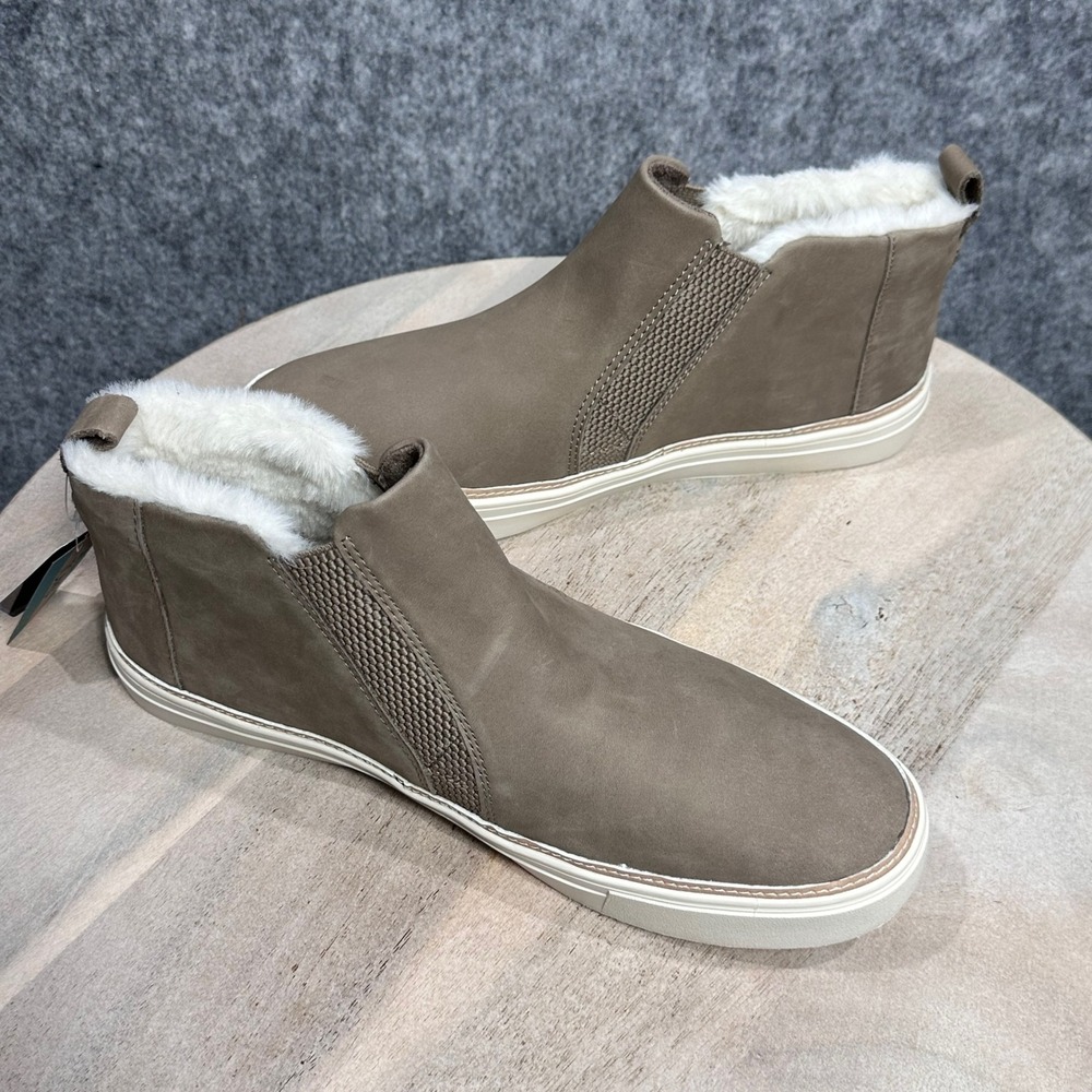 TOMS Bryce Taupe Grey Oiled Nubuck Faux Fur Slip On Sneakers Womens 11 10016777
